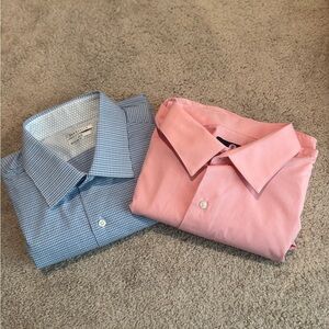 Lot of 2 Men’s Dress Shirts Long Sleeve Button Down Blue and Pink